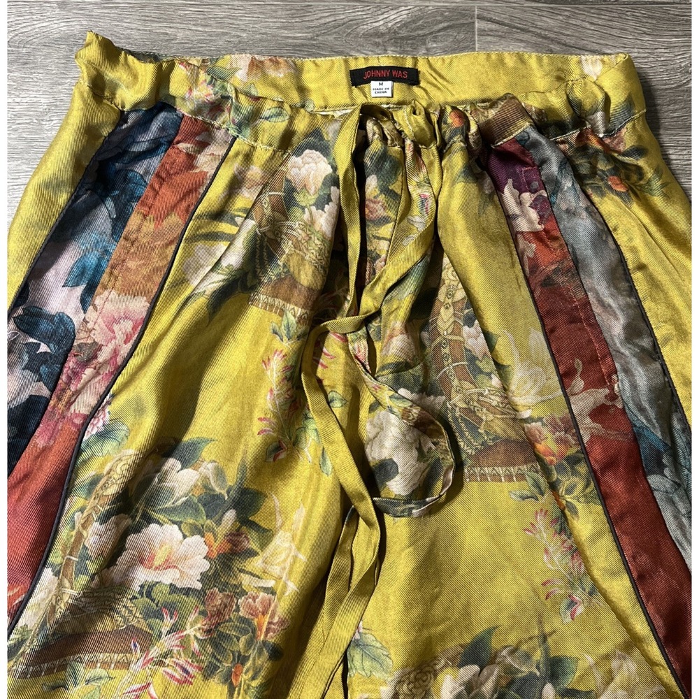 Johnny Was 100% Silk Floral Motif Boho Cropped WideLeg Golden Pant SZ M (40x20) - Picture 4 of 15